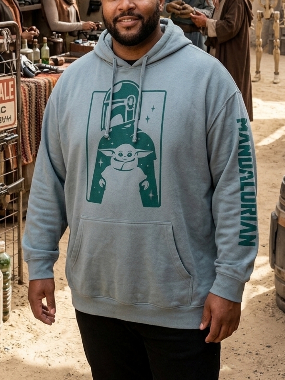Star Wars Light Gray Hoodie with Teal Graphic Ptp 33" Size 6
